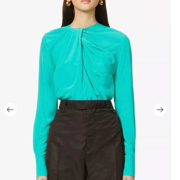Victoria Beckham Tops - VICTORIA BECKHAM Scoop-neck twist-knot silk-crepe shirt Teal Green Size US 10